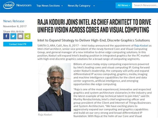 举个栗子：英特尔宣布AMD前高管Raja正式加盟：研发独显-栗子博客
