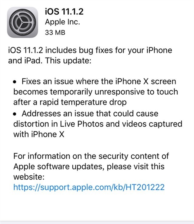 举个栗子：iPhoneX赶紧升级！苹果发布iOS11.1.2更新