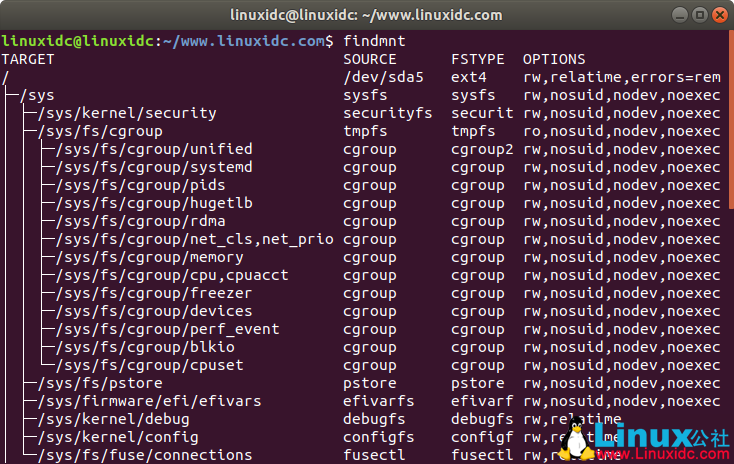 findmnt  – 显示Linux中当前挂载的文件系统-栗子博客